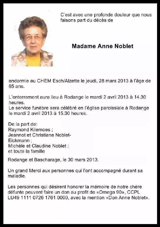 Traueranzeige für Anne Noblet