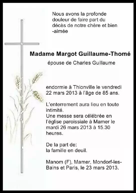 Traueranzeige für Margot Guillaume-Thomé