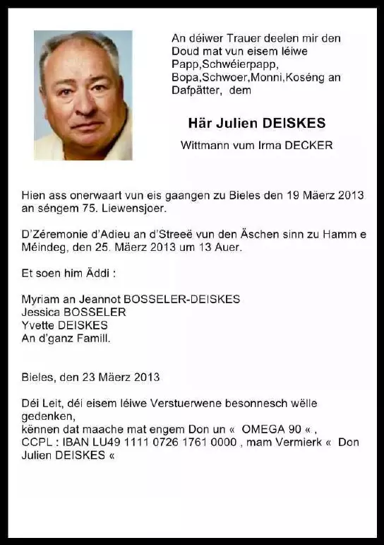 Traueranzeige für Julien DEISKES