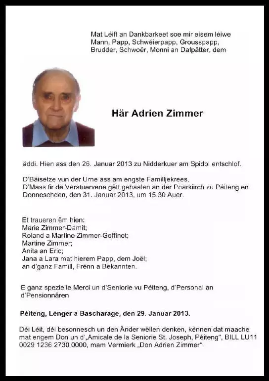 Traueranzeige für Adrien Zimmer
