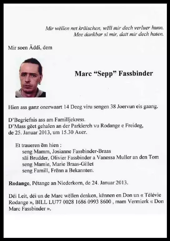 Traueranzeige für Marc Fassbinder