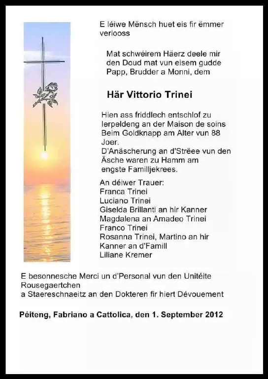Traueranzeige für Vittorio Trinei