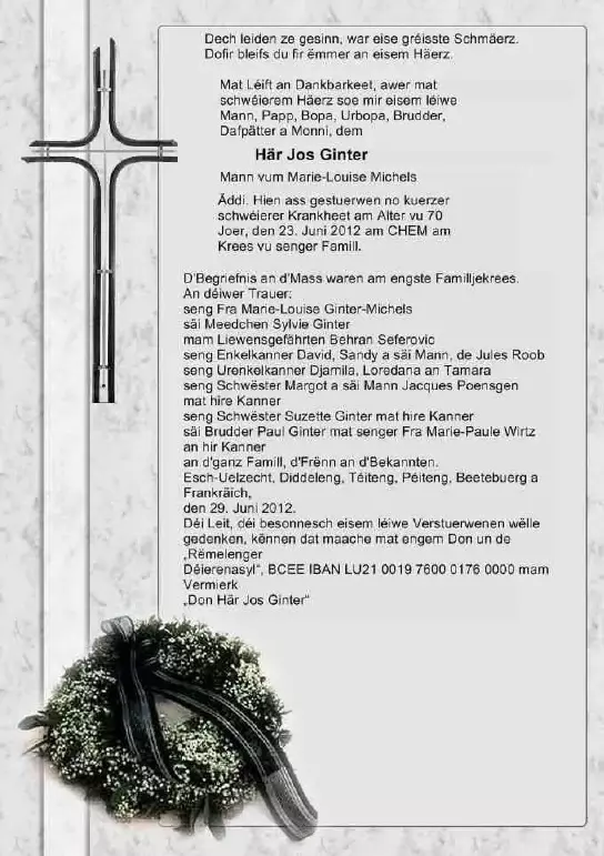 Traueranzeige für Jos Ginter