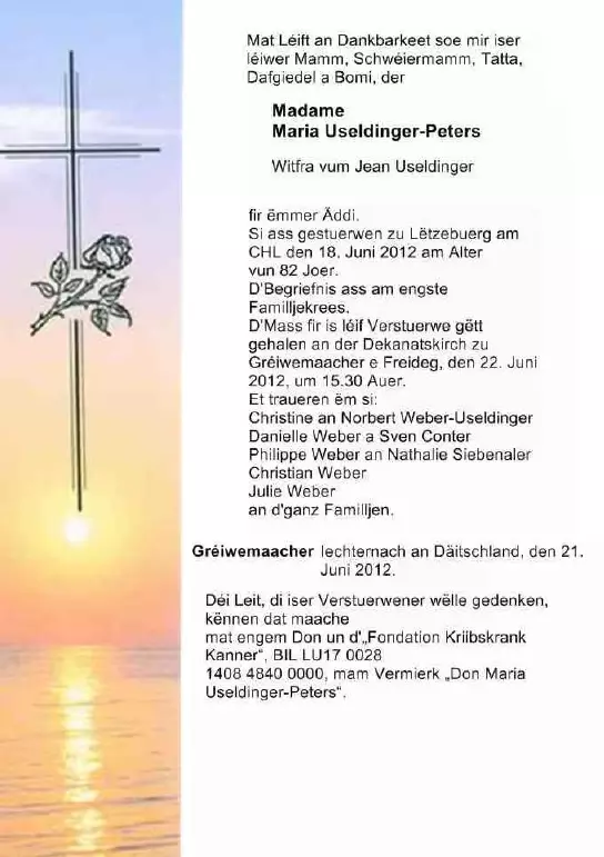 Traueranzeige für Maria Useldinger-Peters
