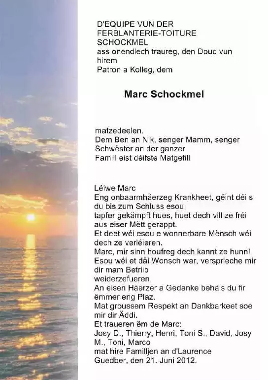 Traueranzeige für Marc Schockmel
