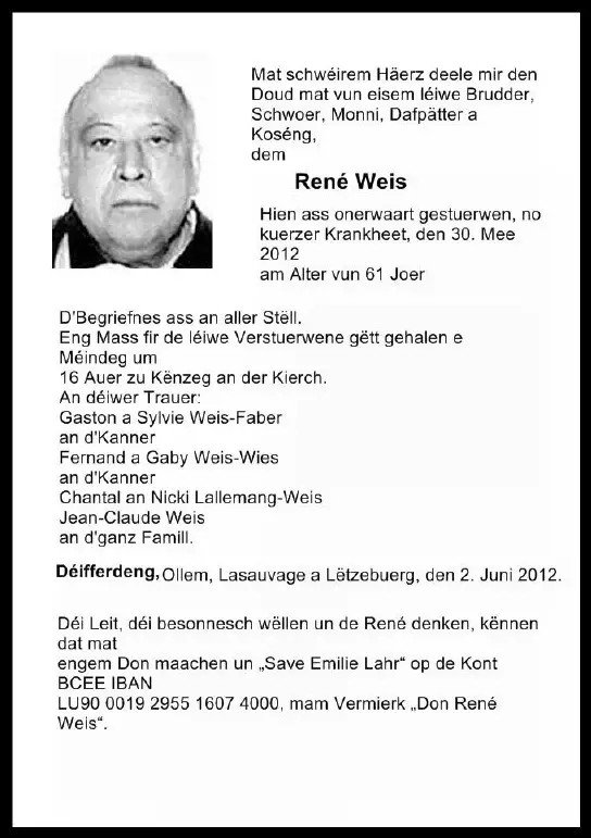 Traueranzeige für René Weis