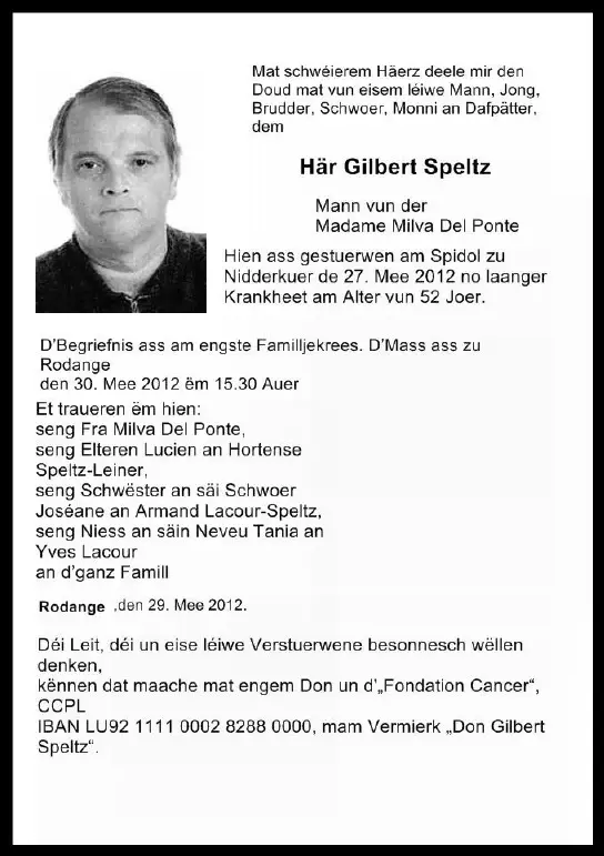 Traueranzeige für Gilbert Speltz