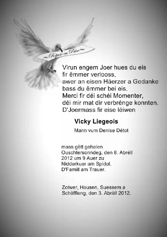 Traueranzeige für Vicky Liegeois