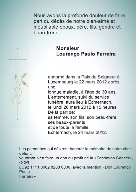 Traueranzeige für Lourenço Paulo Ferreira