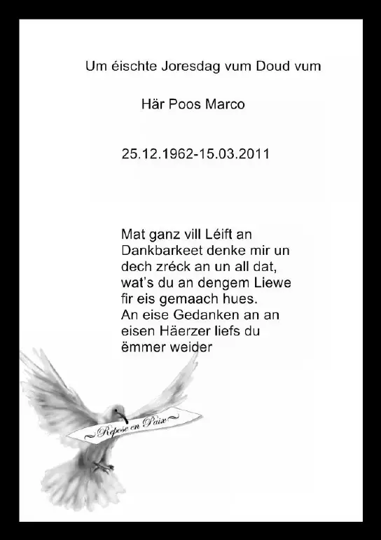 Traueranzeige für Marco Poos