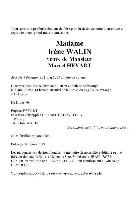 Traueranzeige für Irène WALIN