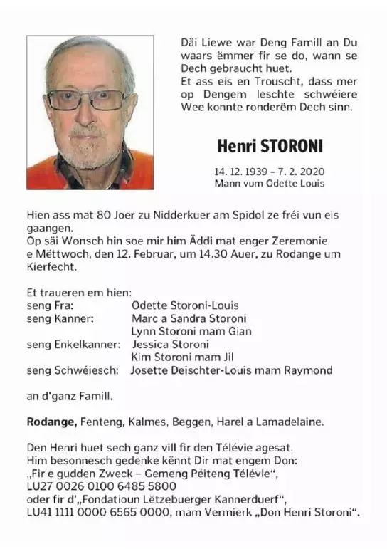 Traueranzeige für Henri STORONI