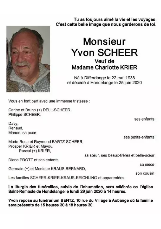 Traueranzeige für Yvon SCHEER