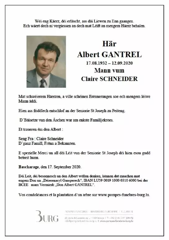 Traueranzeige für Albert GANTREL