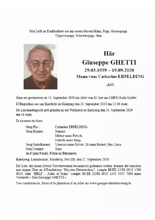 Traueranzeige für Giuseppe GHETTI