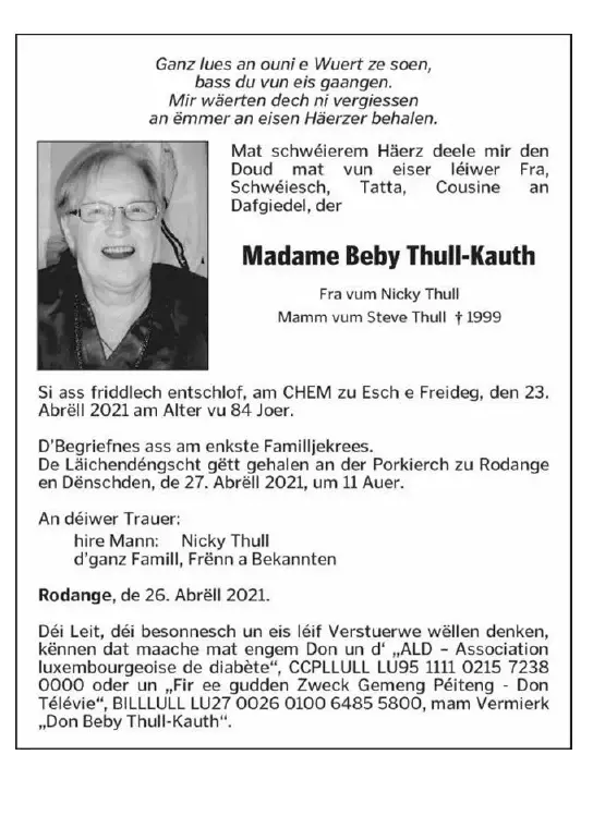 Traueranzeige für Beby Thull- Kauth