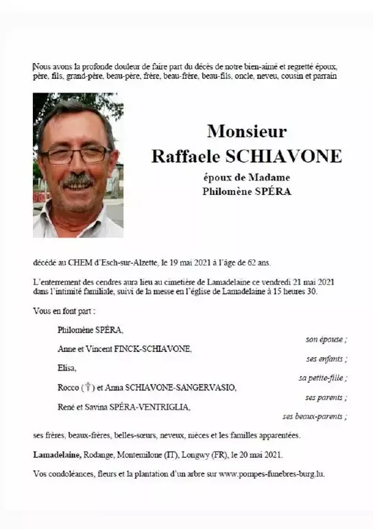 Traueranzeige für Raffaele SCHIAVONE
