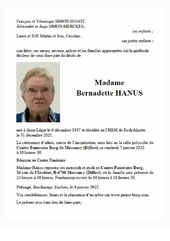 Traueranzeige für Bernadette Hanus