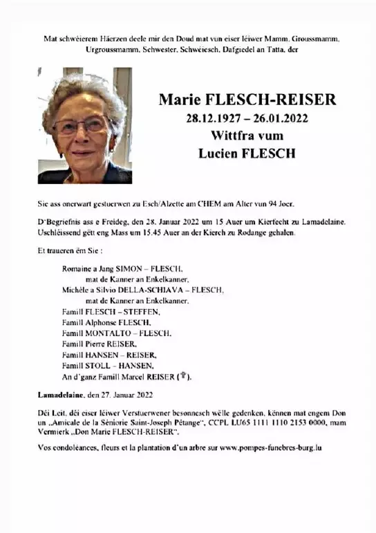 Traueranzeige für Marie FLESCH-REISER