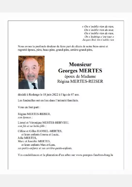 Traueranzeige für Georges MERTES