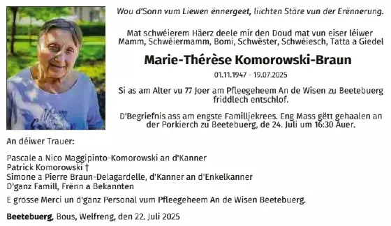 Traueranzeige für Marie-Thérèse Komorowsk-Braun