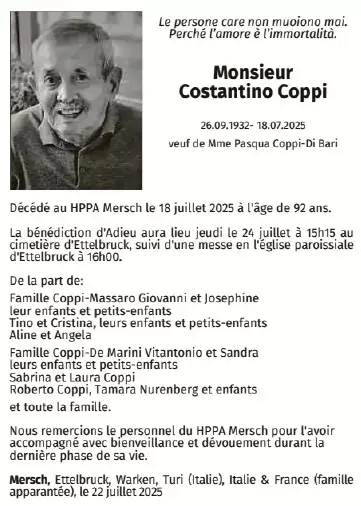 Traueranzeige für Costantino Coppi