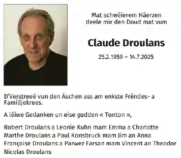 Traueranzeige für Claude Droulans