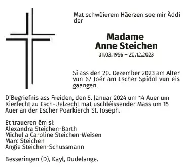 Traueranzeige für Anne Steichen