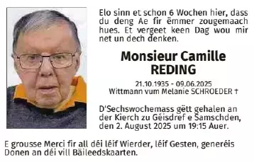 Traueranzeige für Camille Reding