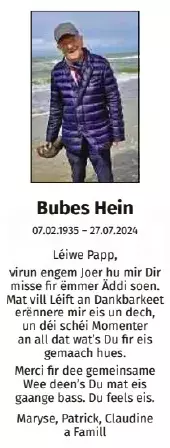 Traueranzeige für Bubes Hein