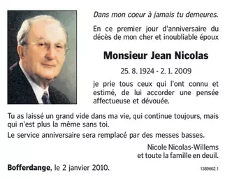 Traueranzeige für Jean Nicolas