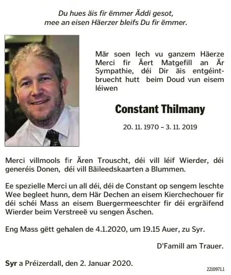 Traueranzeige für Constant Thilmany