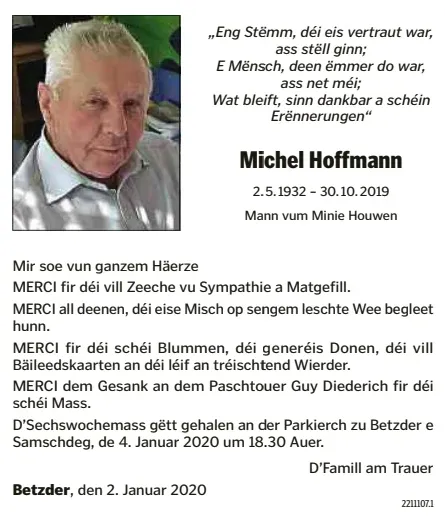 Traueranzeige für Michel Hoffmann