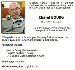 Traueranzeige für Charles Bourg