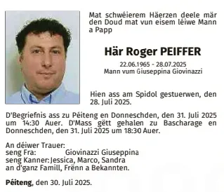 Traueranzeige für Roger Peiffer