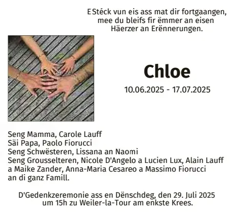 Traueranzeige für Chloe
