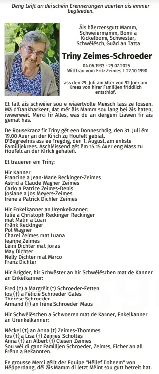 Traueranzeige für Triny Zeimes-Schroeder
