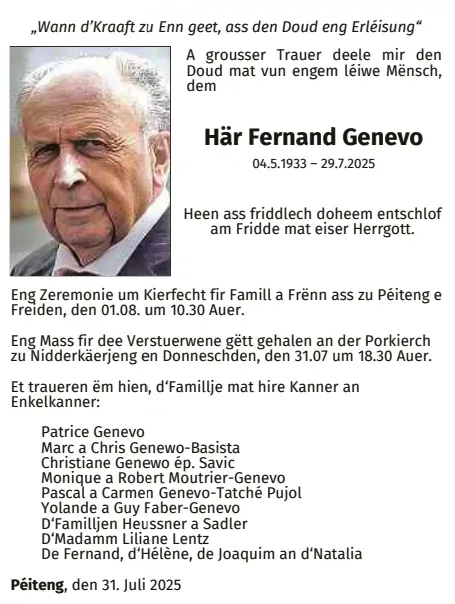 Traueranzeige für Fernand Genevo