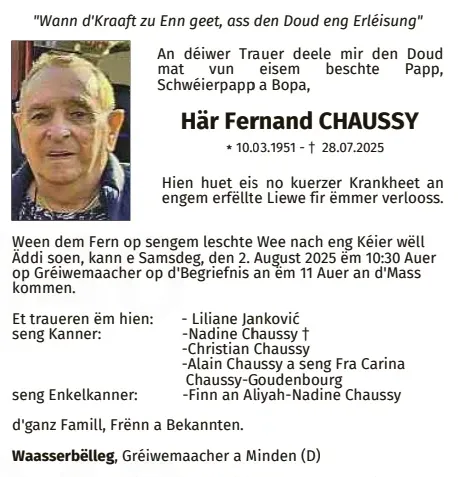 Traueranzeige für Fernand Chaussy