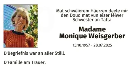 Traueranzeige für Monique Weisgerber