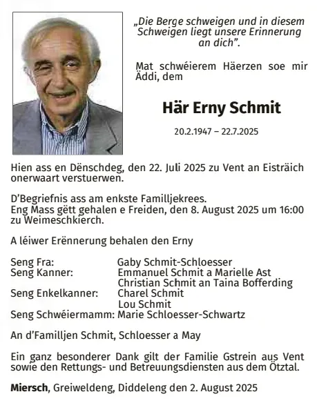 Traueranzeige für Erny Schmit