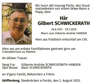 Traueranzeige für Gilbert Schwickerath