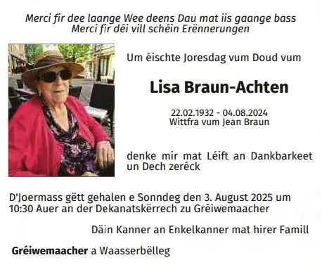 Traueranzeige für Lisa Braun-Achten