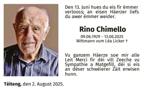 Traueranzeige für Rino Chimello