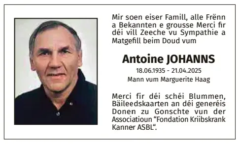 Traueranzeige für Antoine Johanns