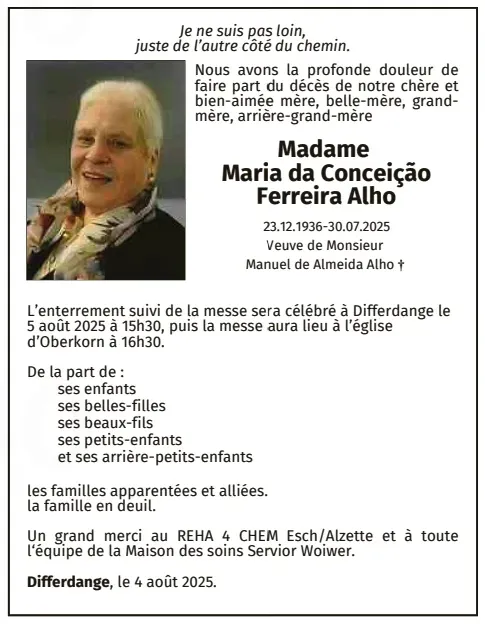 Traueranzeige für Maria Da Conceição Ferreira Alho