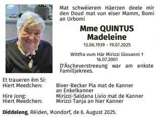 Traueranzeige für Madeleine Quintus