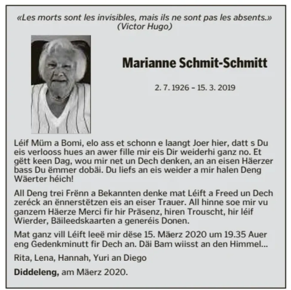 Traueranzeige für Marianne Schmit-Schmitt