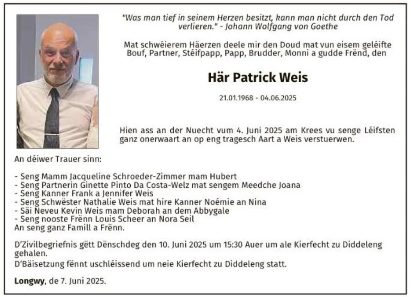Traueranzeige für Patrick Weis