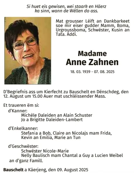 Traueranzeige für Anne Zahnen